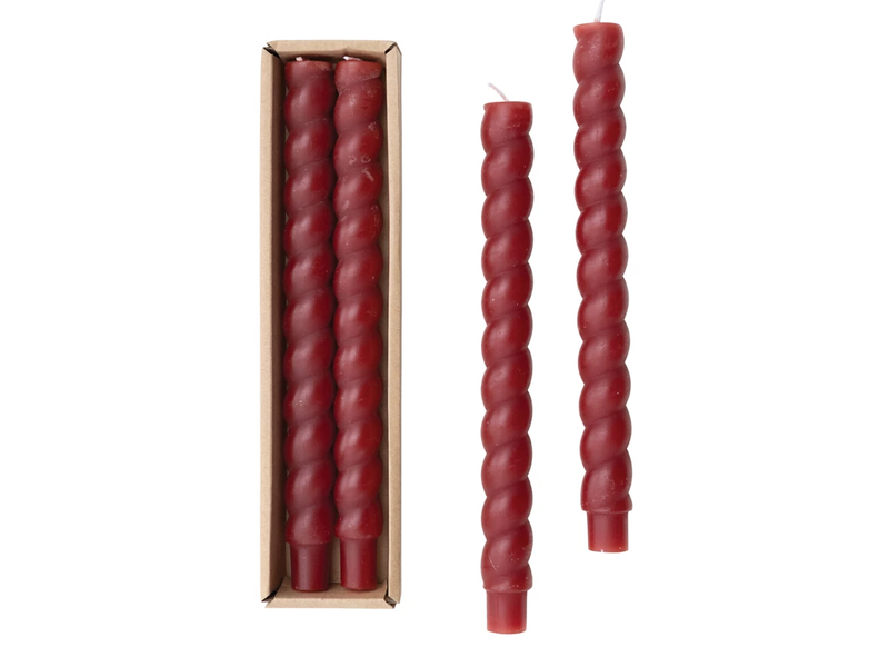 Creative Co-OP Cabernet Twisted Taper Candles in Box, Set of 2