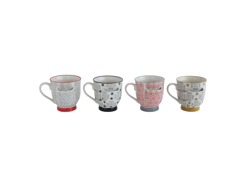 Creative Co-OP Hand-Stamped Mug with Tea Bag Holder, 4 Styles