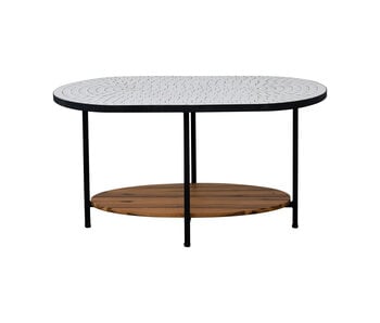 Metal Indoor/Outdoor Table with Mosaic Top and Mango Wood Shelf