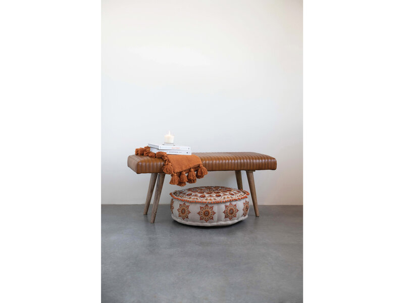 Creative Co-OP Upholstered Leather and Mango Wood Bench