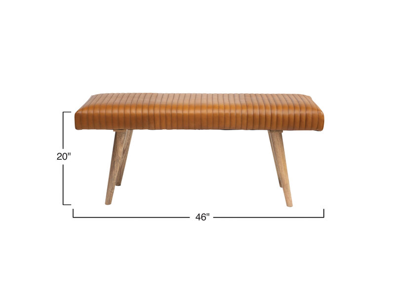 Creative Co-OP Upholstered Leather and Mango Wood Bench