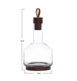 Bloomingville 62 oz. Glass Carafe w/ Acacia Wood Base, Stopper & Leather Pull, Walnut Finish