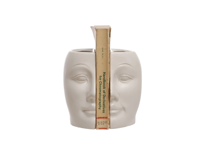 Bloomingville Sculpted Stoneware Face Vases/Bookends, Reactive Glaze, Set of 2