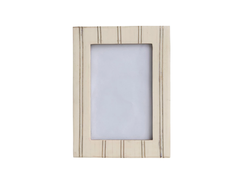 Bloomingville 4x6 Resin Photo Frame w/ Metal Inlay, Cream Color