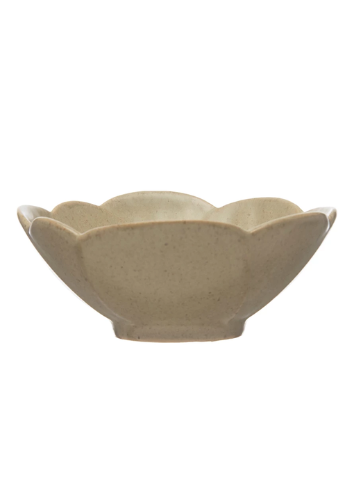 Debossed Stoneware Flower Shaped Bowl, Reactive Glaze