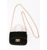 Sparkle Sister by Couture Velvet Purse with Pearl Handle - Black