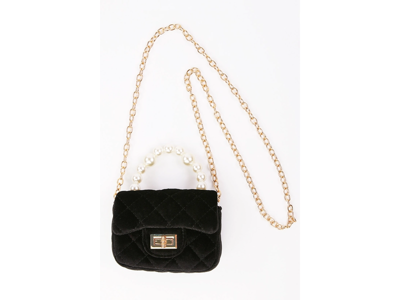 Sparkle Sister by Couture Velvet Purse with Pearl Handle - Black