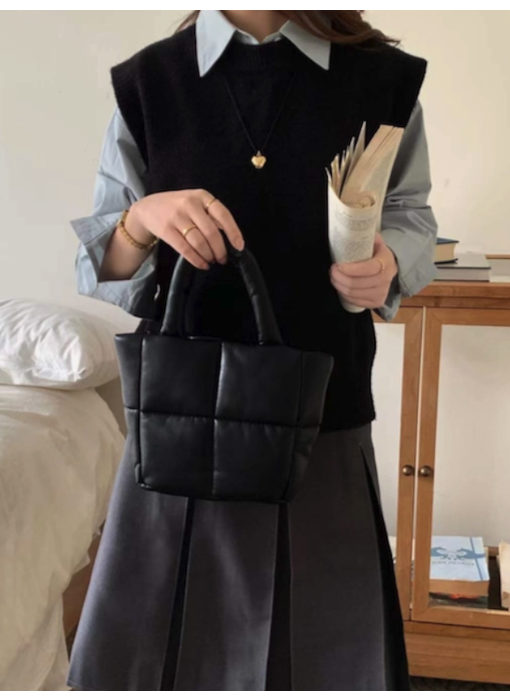 RileySmall Puffer Crossbody Tote Bag - Black