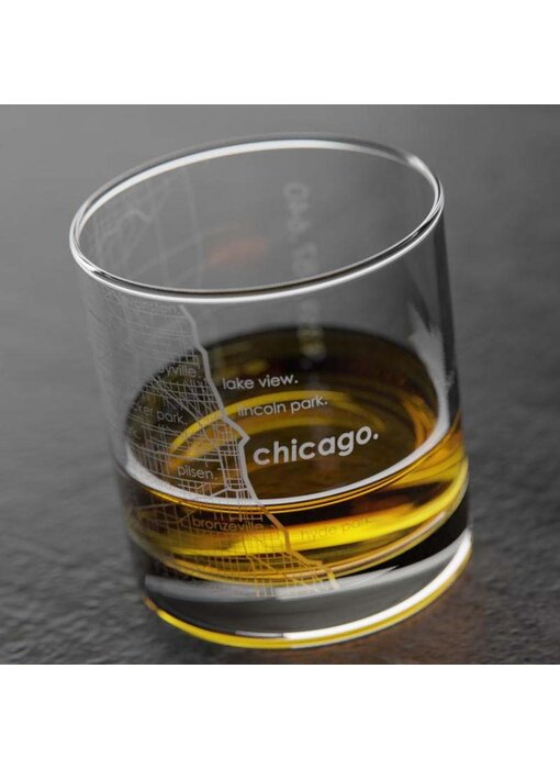 Chicago Il Map Rocks Whiskey Glass