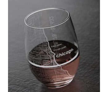 Chicago IL Map Stemless Wine Glass