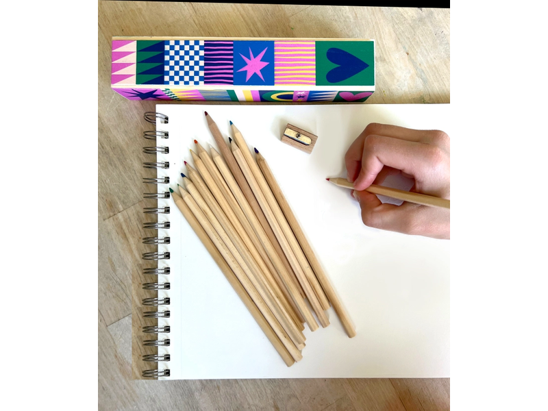 Snifty Wooden Pencil Box + Colored Pencils - Geo Love