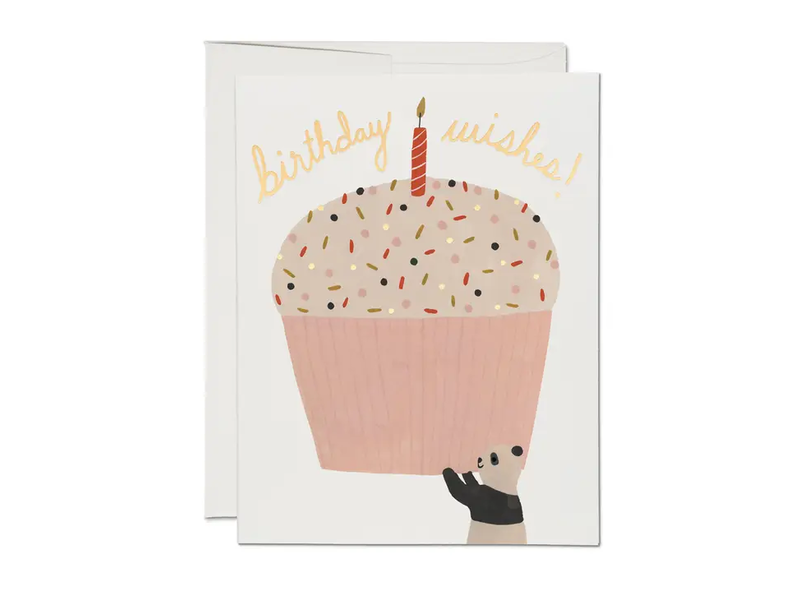 Red Cap Cards Panda Cupcake Birthday Greeting Card