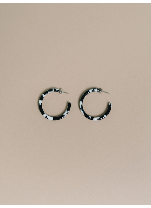Nora Medium Hoop Earrings Black + White
