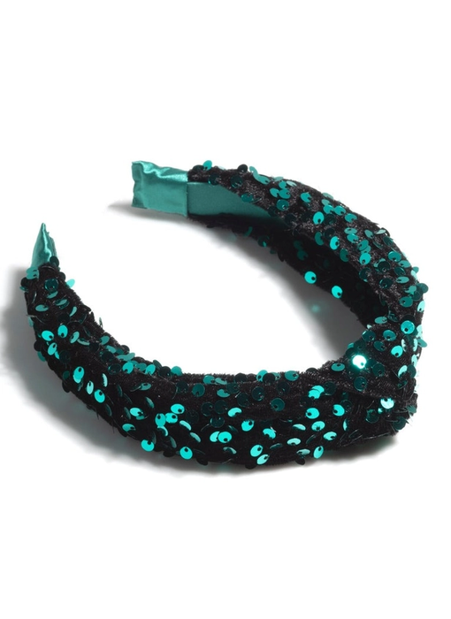 Knotted Sequins Headband Green