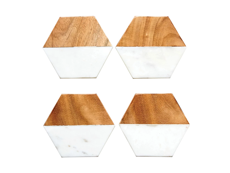 Creative Co-OP Wood Hexagon Coasters, Set of 4