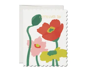 Scalloped Poppy thank you greeting card