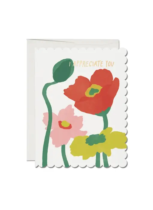 Scalloped Poppy thank you greeting card