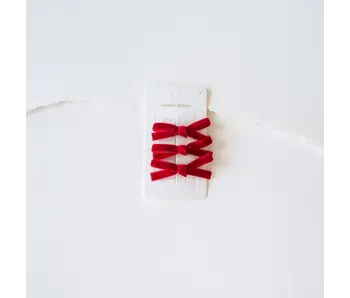 Little Velvet Ribbon Hair Pin Set Red