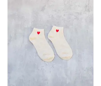 Mini Heart Ankle Socks Beige/Red