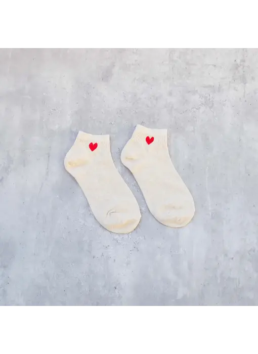 Mini Heart Ankle Socks Beige/Red