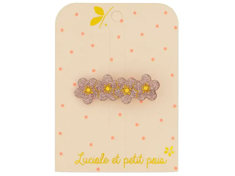 Luciole et Petit Pois 4 sakura flower hair clip - Pink glitter