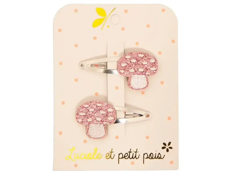Luciole et Petit Pois Raspberry mushroom hair clips (pair)