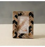 India Handicraft Exporter Blue & Brown Horn Chevron Frame