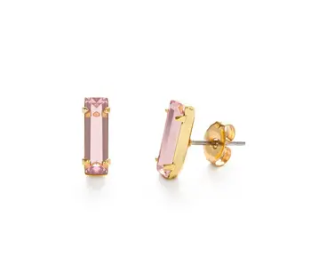 Crystal Baguette Stud Earrings - Pink
