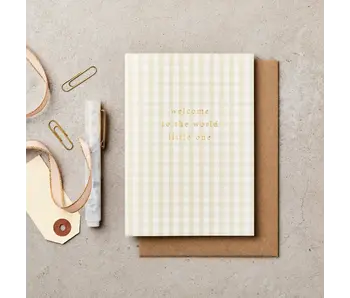 Gingham Welcome World New Baby Card