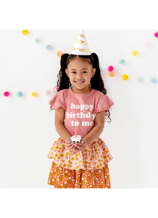 Happy Birthday to me Toddler Girl Ruffled Top Mauve