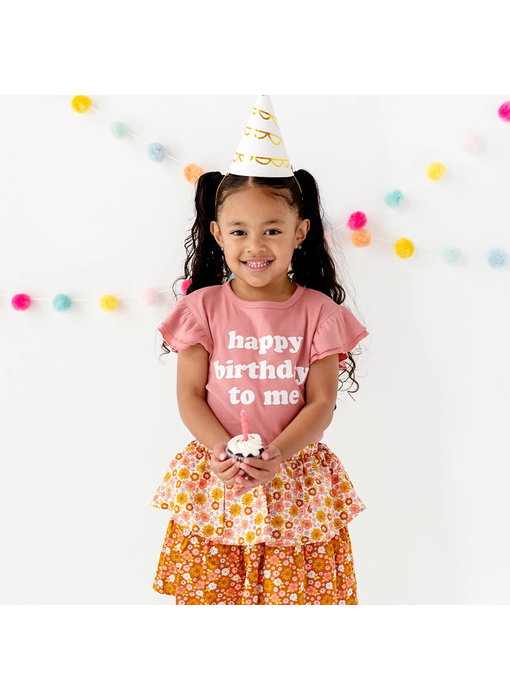 Happy Birthday to me Toddler Ruffled Top Mauve