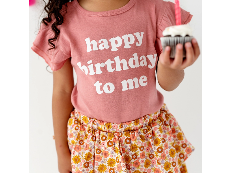 Benny & Ray Happy Birthday to me Toddler Girl Ruffled Top Mauve