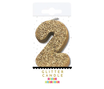 2 Glitter Number Candle Gold