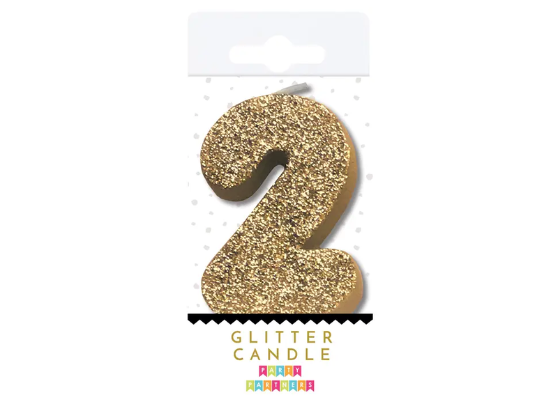 Party Partners 2 Glitter Number Candle Gold