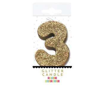 3 Glitter Number Candle Gold