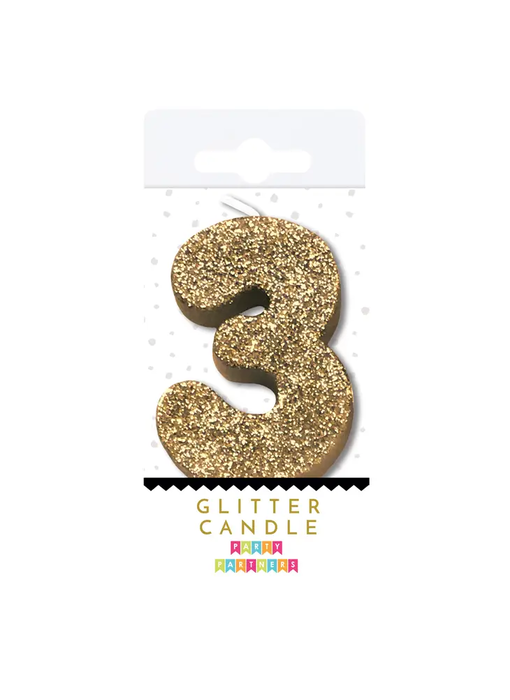 3 Glitter Number Candle Gold