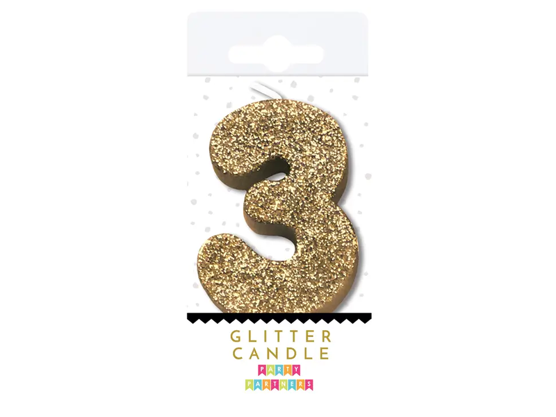 Party Partners 3 Glitter Number Candle Gold