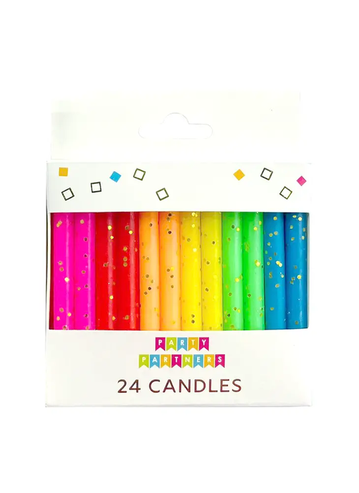 Rainbow Gold Glitter 24 Candles Set