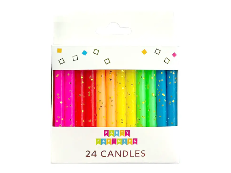 Party Partners Rainbow Gold Glitter 24 Candles Set