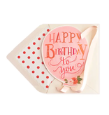 The First Snow Happy Birthday Balloon with Blush Ribbon Greeting Card