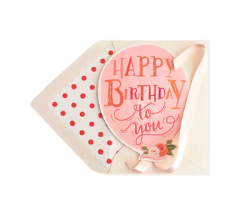 Happy Birthday Balloon with Blush Ribbon Greeting Card