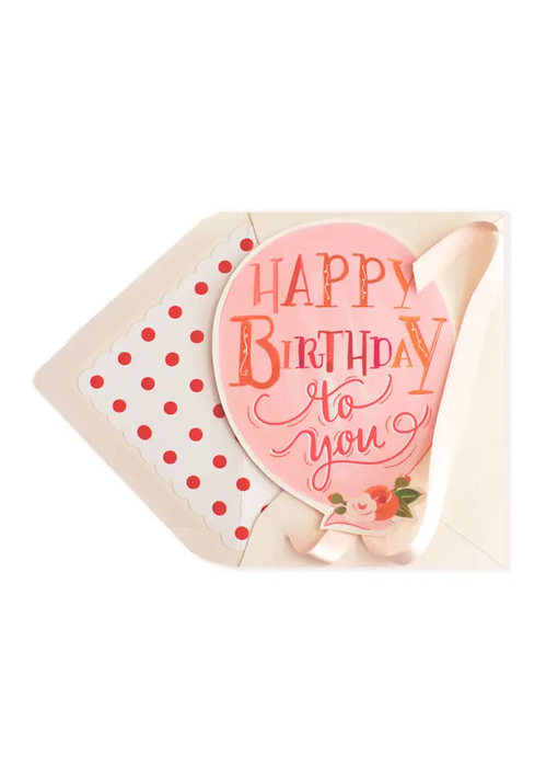 Happy Birthday Balloon with Blush Ribbon Greeting Card