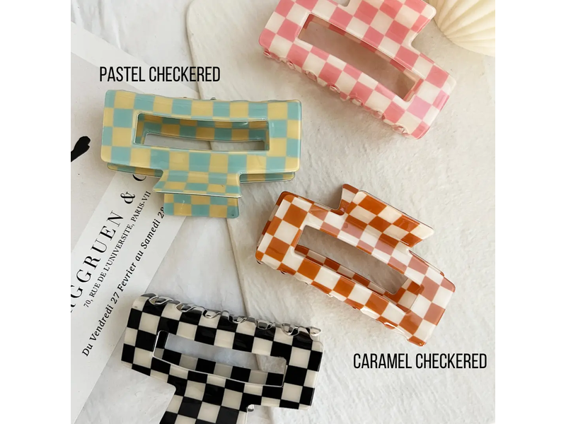 LoveLina Caramel Checkered Jumbo 4" Acetate Hair Claw
