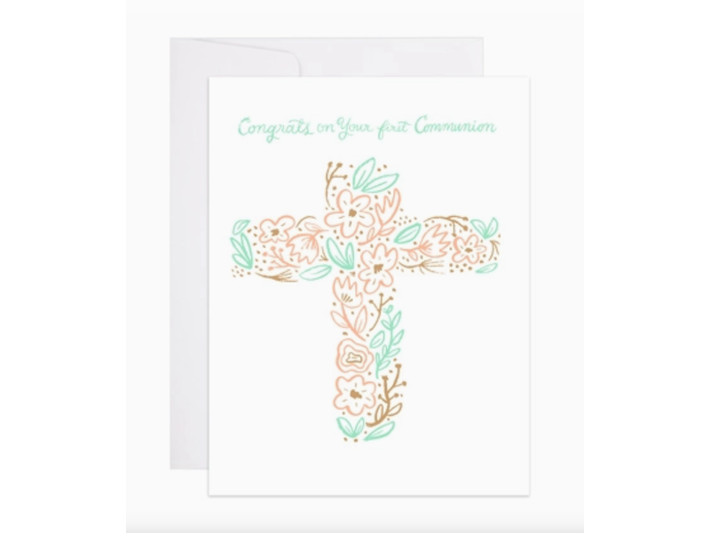 9th Letter Press Pink First Communion Card