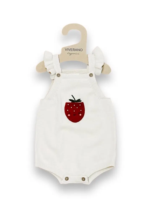 Strawberry Embroidered Romper (Organic ) - Natural