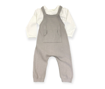 Milan Knit Kangaroo Pocket Overall with L/S Bodysuit Set - Grey