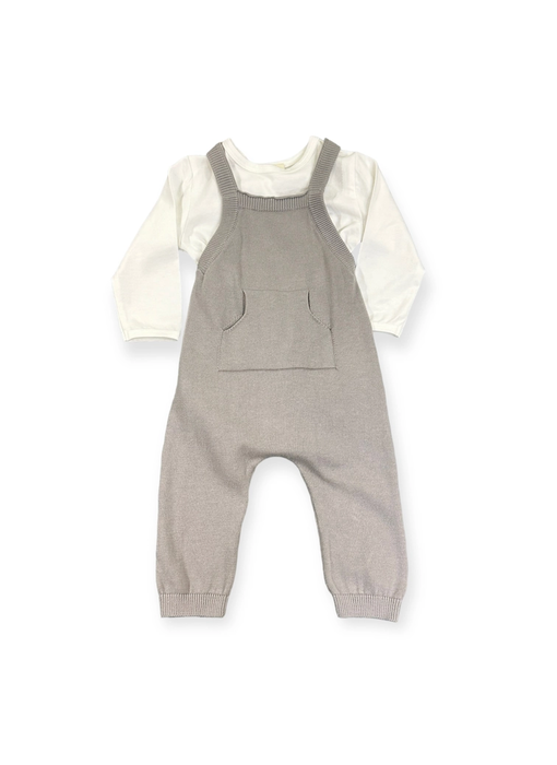 Milan Knit Kangaroo Pocket Overall with L/S Bodysuit Set - Grey