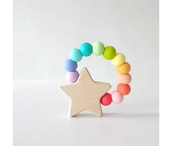 Star Charm Wood and Silicone Teething Toy for Baby - Confetti