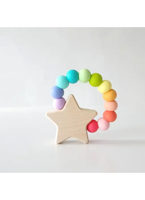 Star Charm Wood and Silicone Teething Toy for Baby - Confetti