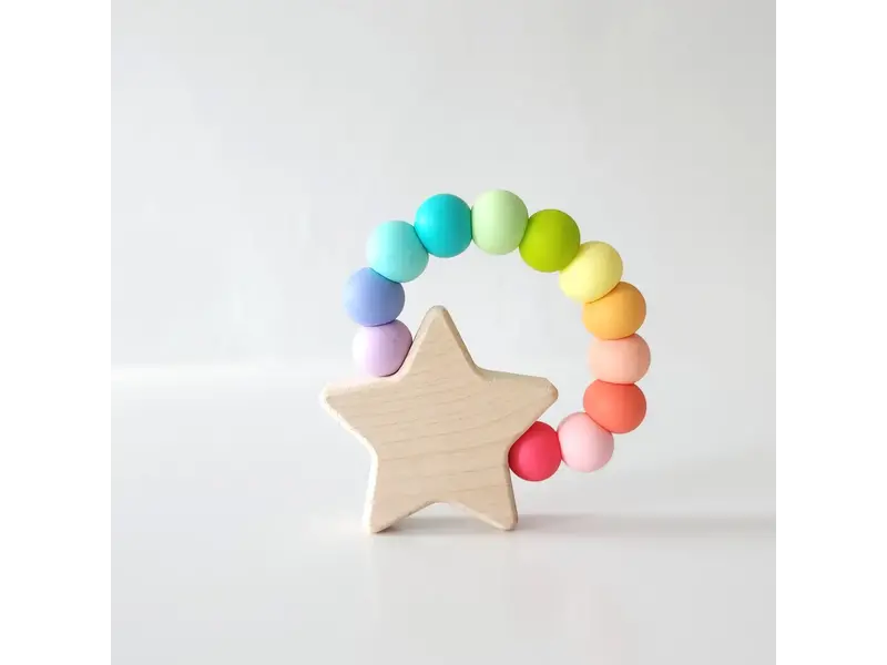 Bannor Toys Star Charm Wood and Silicone Teething Toy for Baby - Confetti